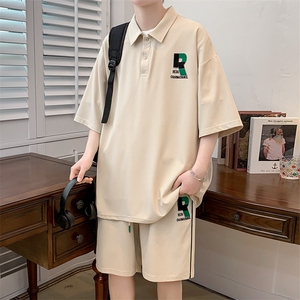 夏款潮时尚翻领半袖套装学生时尚印花Polo衫男女 6631-P70控价98图片