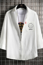 QC58072-P45亚麻七分袖衬衫男大码五分袖衬衣男短袖网格挂拍，男装衬衫，电商A040A