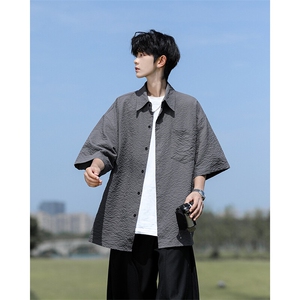 8XL-M泡泡纱盐缩肌理短袖衬衫男夏季冰丝外套防晒衬衣DC28011P36