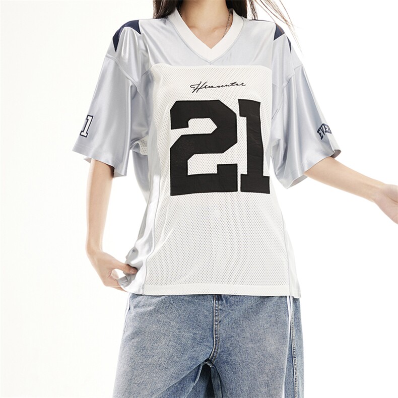 2026春季新款美式撞色百搭V领短袖T恤宽松透气运动上衣YD283-P45,男装T恤,星座509