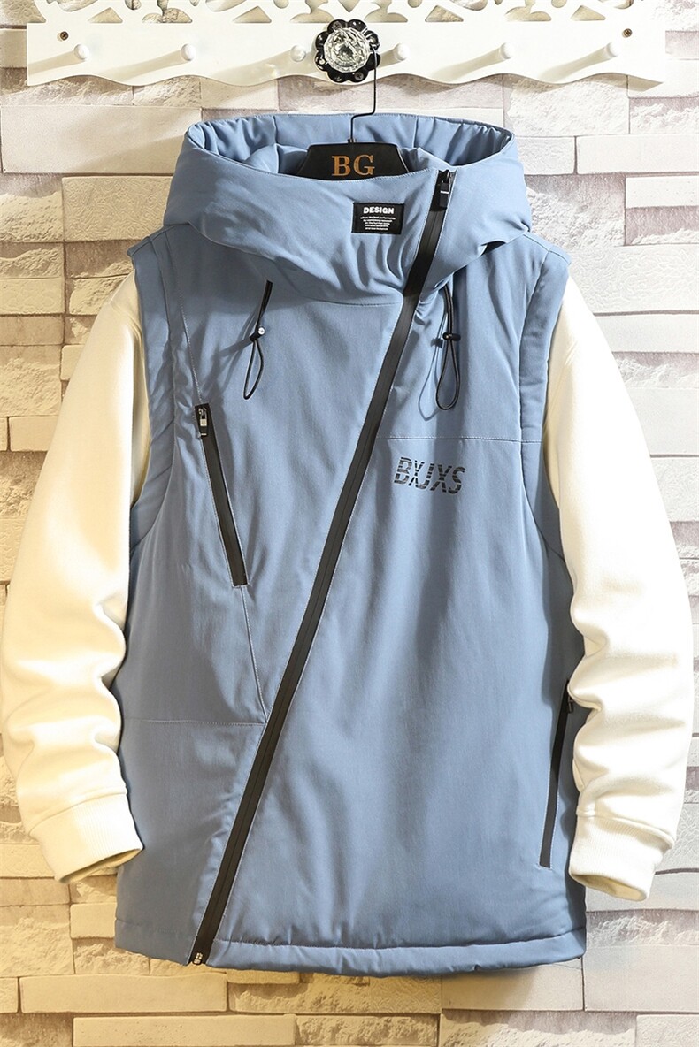 白墙斜拉链装饰连帽棉马甲男冬季防风蓝色马甲A090-MJ20p75限98,男装背心/马甲,电商A089-1