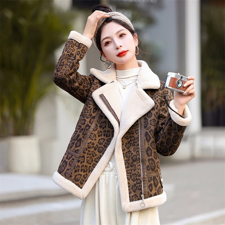 现货冬款拼接复合皮毛一体时尚保暖服颗粒绒外套百搭休闲韩系加绒,女装羊羔毛/颗粒绒,韩美纤衣