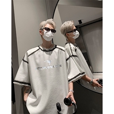男装丝光棉喷漆短袖T恤2025夏印花五分袖体恤XZ514-2-2024104-P63，男装T恤，星座514-2(原B239)
