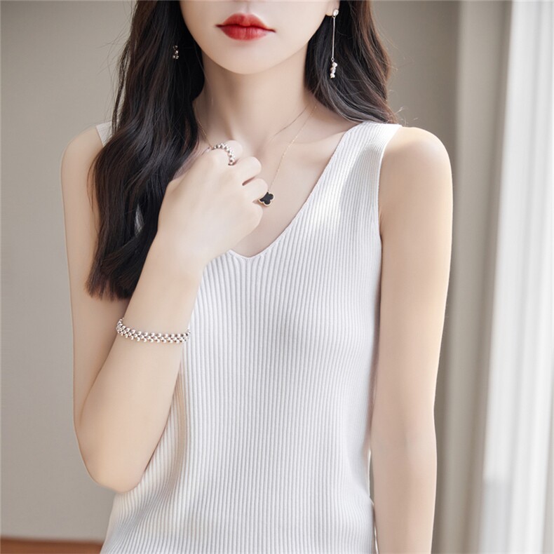冰丝打底背心女夏外穿修身显瘦小个子遮副乳无袖上衣螺纹内搭吊带,女装背心吊带,暖姿羊绒