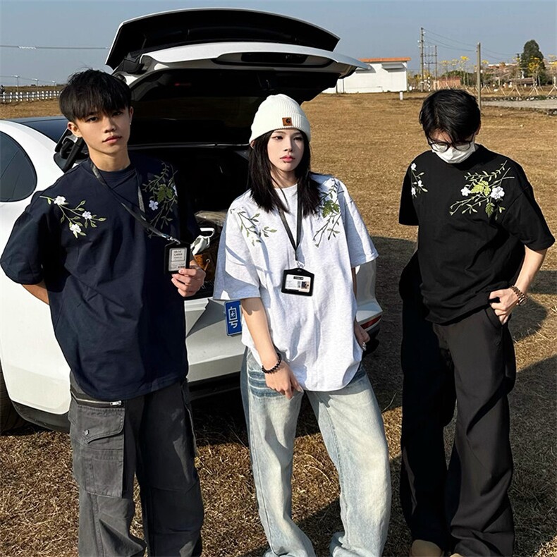 万针全刺绣工艺高品质260克纯棉双纱美式宽松百搭短袖T恤特P33,男装T恤,电商A486-1