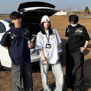 万针全刺绣工艺 高品质260克纯棉双纱美式宽松百搭短袖T恤 特P33图片