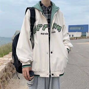 假两件连帽外套男港风秋季新款ins潮牌上衣宽松字母印花WT8030-65,男装夹克,星座1008-1