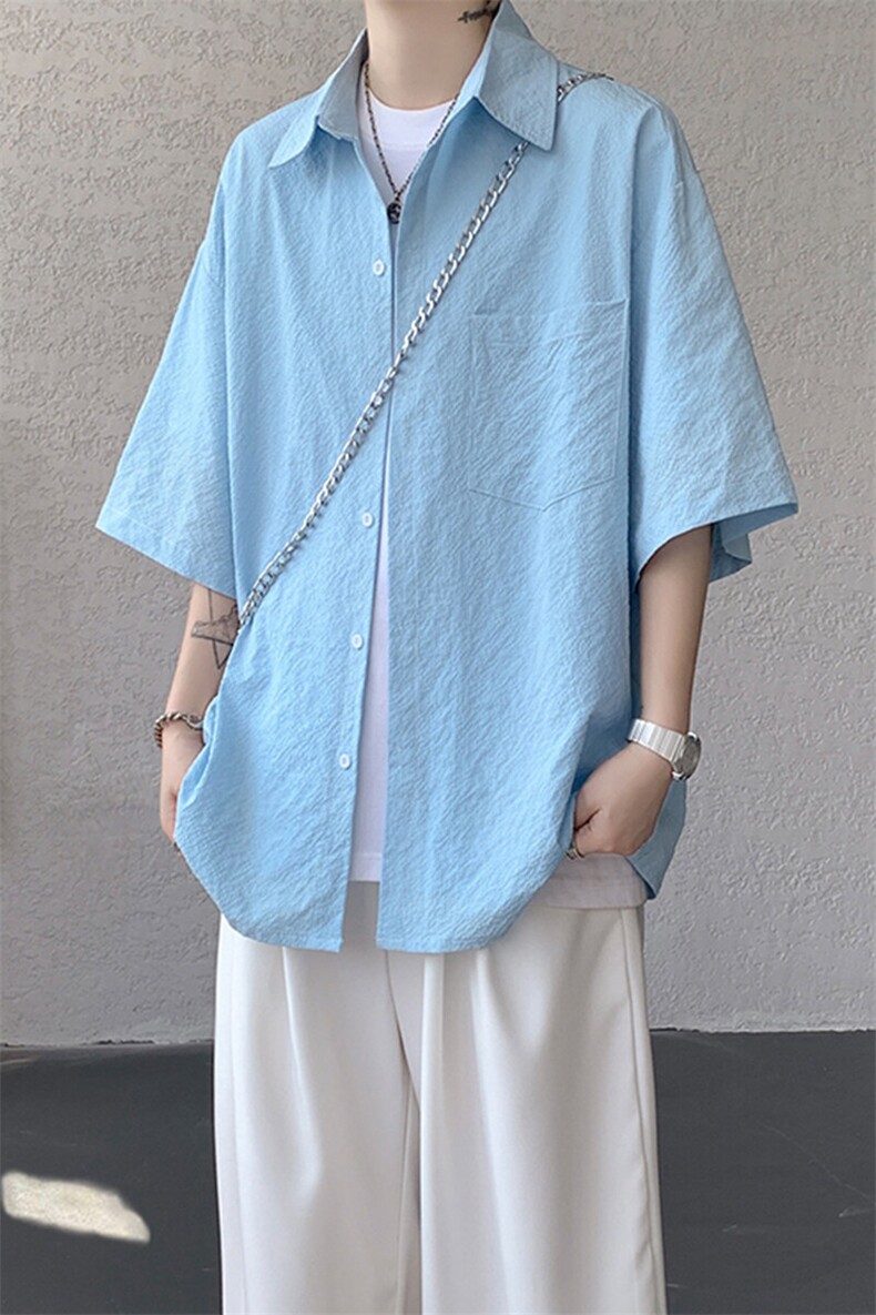 8XL-M泡泡纱盐缩肌理短袖衬衫男夏季冰丝外套防晒衬衣DC28011P36,男装衬衫,电商B312