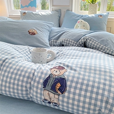 新款色织全棉水洗棉刺绣四件套小清新纯棉四件套，床品套件，一起卖家纺