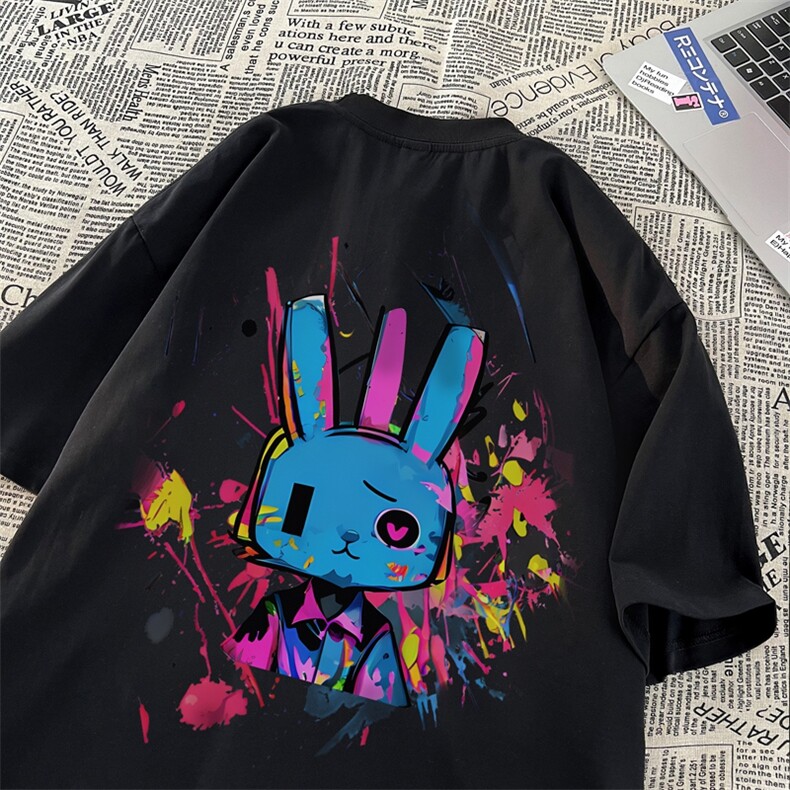 彩绘兔子夏季男宽松休闲纯棉T恤青少年短袖XZ517A-3-CT3319-P28图片