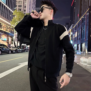 AF207/P98控138秋季社会小伙百搭立领撞色韩版修身外套开衫男黑首图片