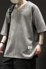 T602P45黑墙地毯重磅麂皮绒风仙鹤印花夏季个性短袖t恤男，男装T恤，电商A026