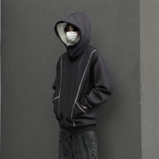 抖音得物高品质秋冬美式高街重磅结构辑明线纹理连帽卫衣外套W111，男装卫衣，电商A486
