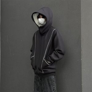 抖音得物高品质秋冬美式高街重磅结构辑明线纹理连帽卫衣外套W111图片