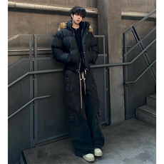 美式短款毛领羽绒服男款冬季痞帅高级感连帽派克棉服cleanfit外套，男装羽绒服，星座506A