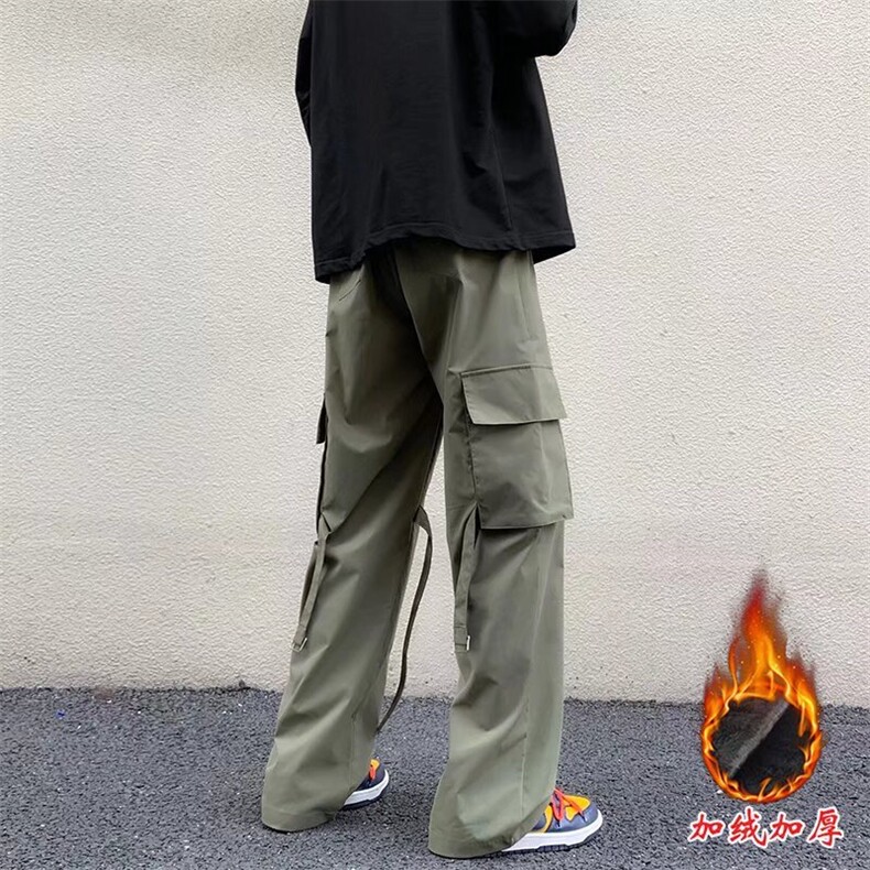 美式加绒裤子男款冬高街小众设计感潮牌宽松直筒工装休闲长裤P48,男装休闲裤,四季星座218-1