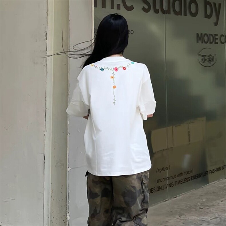 万针全刺绣工艺抖音得物高品质260克重磅纯棉双纱美式高街短袖T恤,男装T恤,电商A486