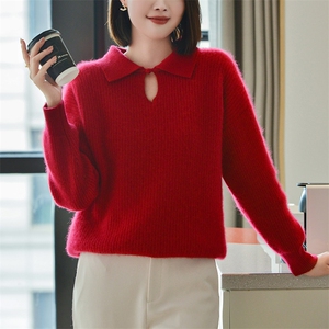 女士秋冬季新款时尚显瘦古风盘扣套头羊毛衫图片