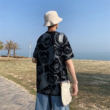 港风小熊印花短袖T恤男大码宽松百搭潮流短袖T恤T129P35控49,男装T恤,电商A089-1
