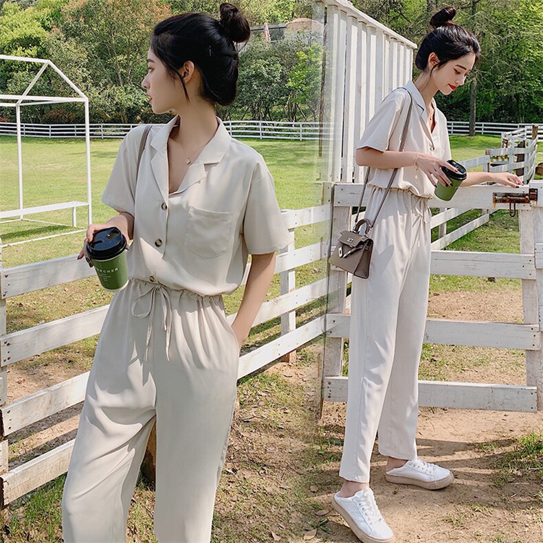 2021年夏季韩版薄款时尚百搭纯色潮流连体长裤，女装连体裤，辉之琳