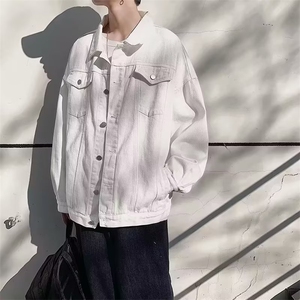 春秋季白色牛仔外套男士韩版潮流ins百搭工装牛仔衣夹克男棒球图片