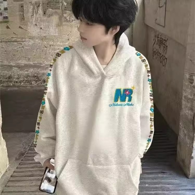 刺绣连帽卫衣男女秋季情侣款宽松潮牌外套,女装短外套,四季星座505