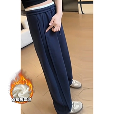 特批P33无差价冬季撞色腰阔腿长裤男女大码银狐绒卫裤K1936J加绒，男装休闲裤，电商A001