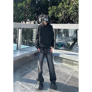 美式ins高街cleanfit重工艺水洗暗黑微喇牛仔裤货号K2401P60图片