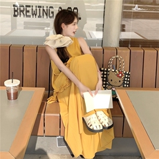 黄色不规则木耳边拼接上衣流行套装女2025夏季气质浪漫半身裙套装，女装套装/套裙，维壹
