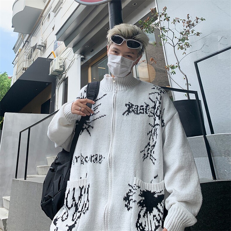 美式复古提花开衫毛衣外套男女慵懒高级感cleanfit针织衫MF09P60,男装针织衫/毛衣,电商D256