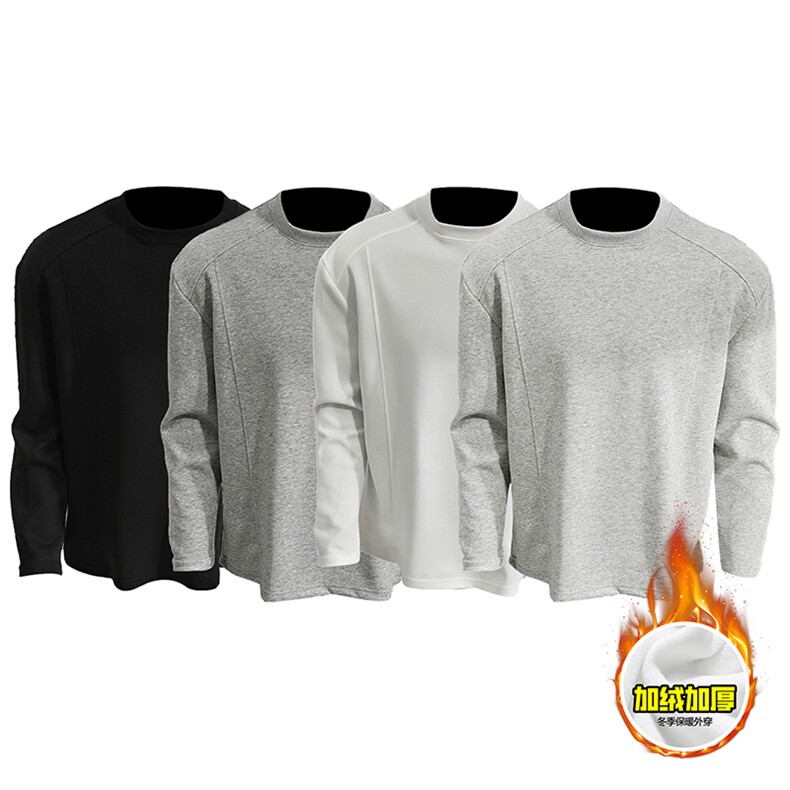 抖音得物品质美式高街重磅曼巴棉结构硬阔boxy版潮牌卫衣长袖T恤，男装T恤，电商A486