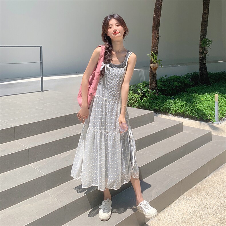 24夏季新款~针织裙+网纱两件套X717,女装连衣裙,2C283