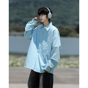 8XL-M泡泡纱盐缩肌理长袖衬衫男夏季冰丝外套防晒衬衣CS29007P40图片
