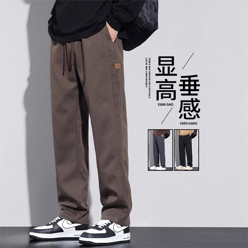 1506-1/QB10580/P39阔腿垂感大码宽松直筒新款美式高腰工装裤男图片