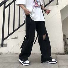 痞帅破洞牛仔裤男韩版ins休闲裤宽松直筒大码帅气长裤子NT056-P40，男装牛仔裤，星座1008