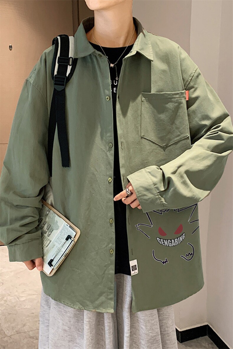 春季长袖衬衫男宽松港风衬衣男外套男CSCS291-P35,男装衬衫,电商B371