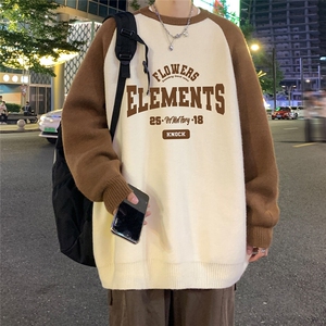 高密度高克重港风夜景拼接撞色字母印花毛衣 A247-M61000 P65控88图片