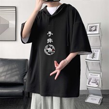 LD54070-P45连帽短袖t恤男大码胖子带帽五分袖中袖大皂风，男装T恤，电商A040