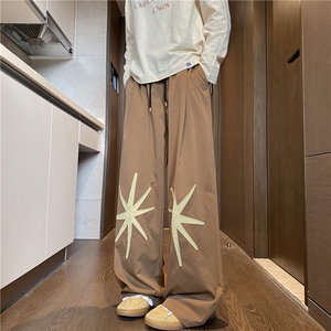 美式休闲裤子男2025秋季新款潮流星星刺绣宽松垂感百搭大码阔腿裤图片