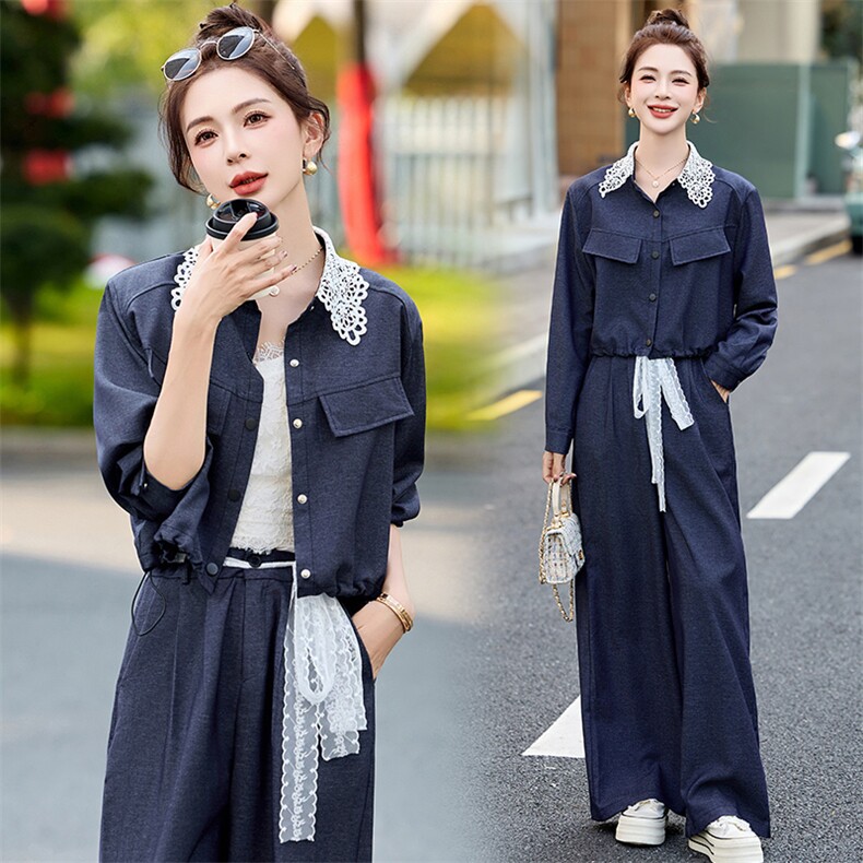 现货-休闲时尚套装女2025春秋新款洋气减龄气质百搭阔腿裤两件套,商品下架区,然然