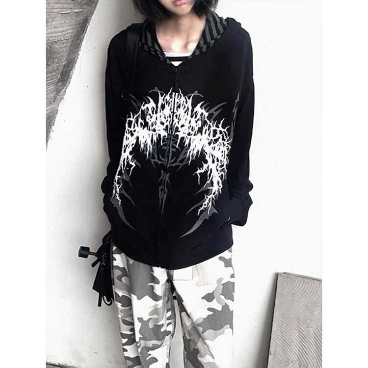 亚文化穿搭y2k白色印花卫衣外套女秋季薄款宽松上衣美式显瘦长袖,女装短外套,星座218-8