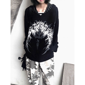 亚文化穿搭y2k白色印花卫衣外套女秋季薄款宽松上衣美式显瘦长袖图片