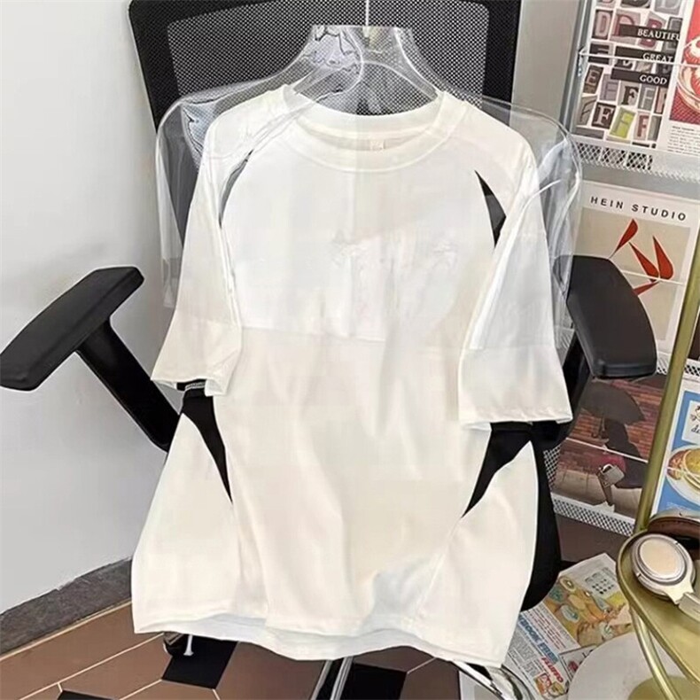 高品质二开240克宽松纯棉美式高街痞帅拼接工艺短袖T恤特P25,男装T恤,电商A486-1