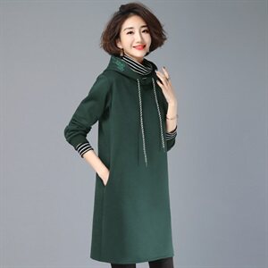 2022年绣花抽绳连帽简约套头中长款加绒卫衣图片