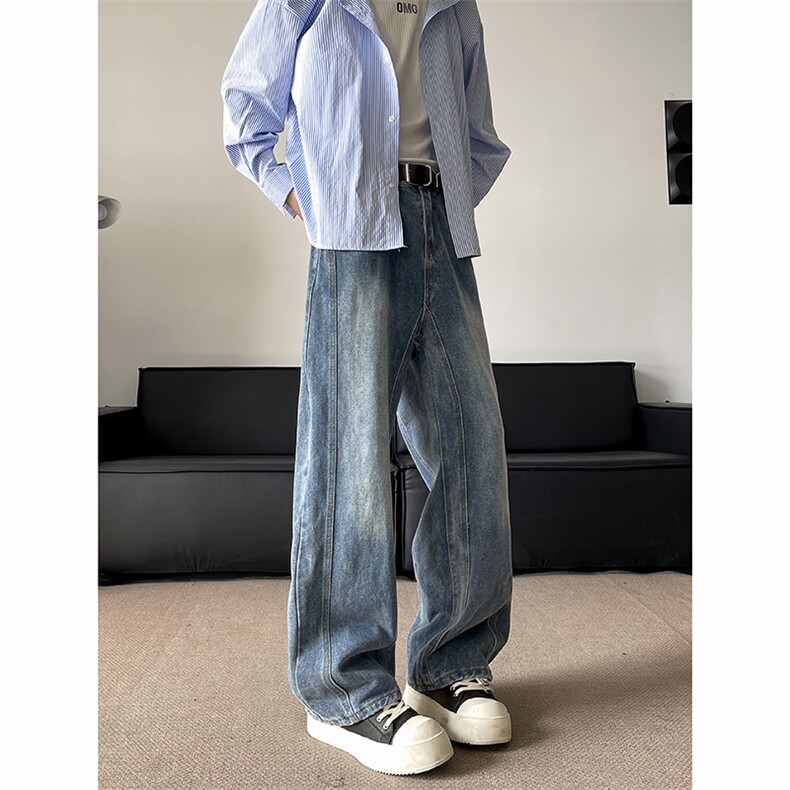 新款牛仔裤男美式高街vibe宽松直筒潮牌宽松长裤子N62-P46,男装牛仔裤,星座308B-2