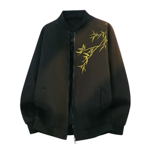 1506-1/JBF091/P49帛跃新中式翠竹印花长袖衬衫男休闲棒球服外套图片