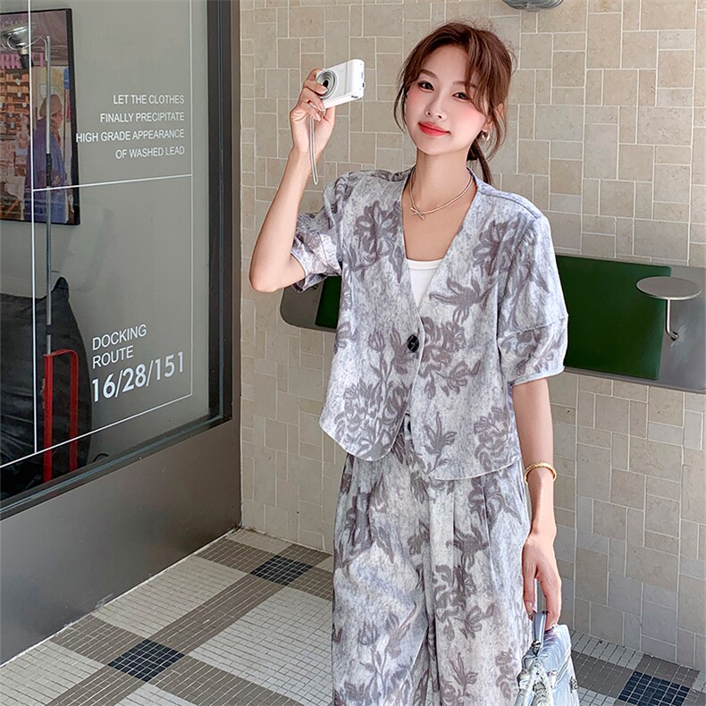 现货高级感数码印花套装1D066-5051-P175-K255,女装套装/套裙,1D066-1