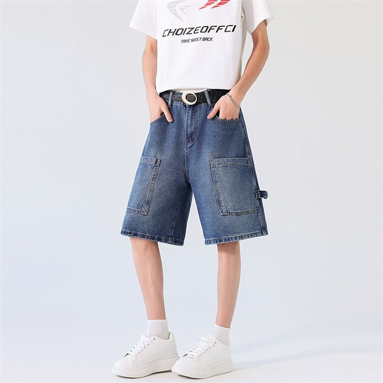 新款美式工装牛仔裤夏季宽松中裤水洗休闲中裤XZ201-K509P45,男装牛仔裤,星座201