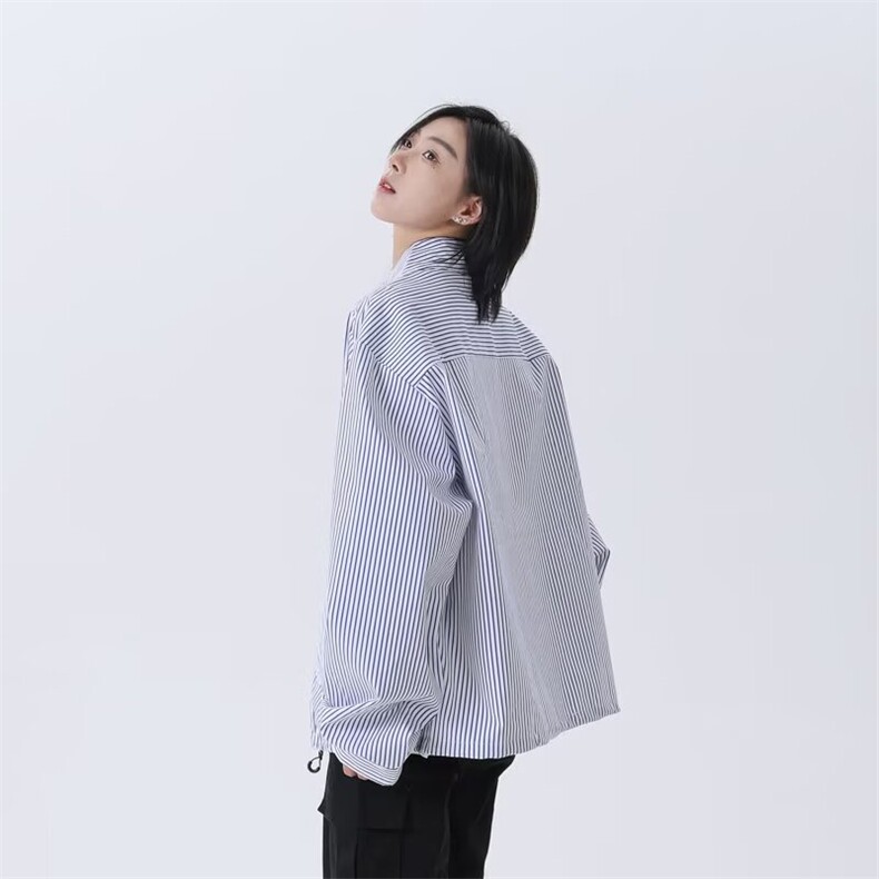 W10445-P50自家图现货美式复古拉链条纹长袖夹克百搭宽松外套,男装夹克,星座1608