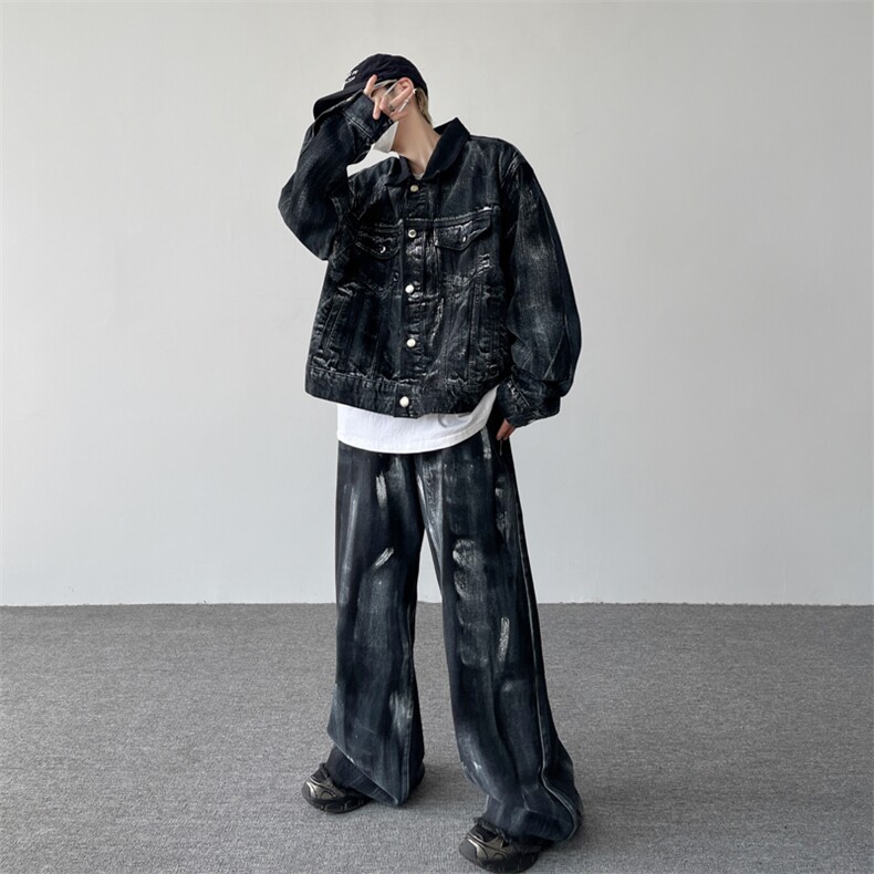扎染潮牌复古牛仔套装男痞帅vintage港风男装夹克外套TZ13-p120,男装夹克,星座1008-1